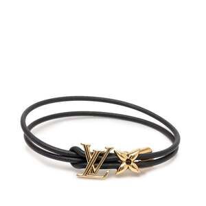 LOUIS VUITTON Black Monogram Leather Charm Bracelet